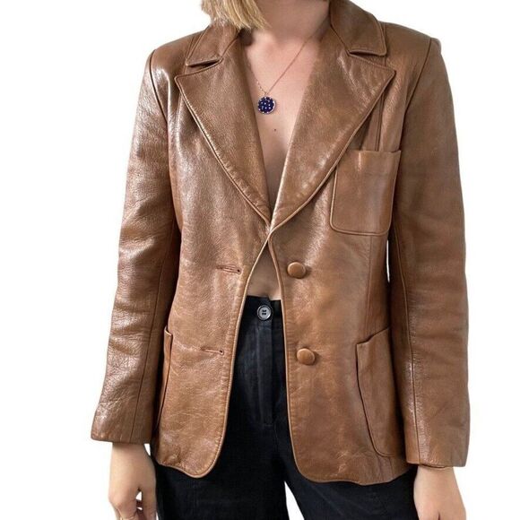 Vintage Womens Surrey Classics of Canada Brown Leather Blazer Jacket Sz M - Picture 2 of 8